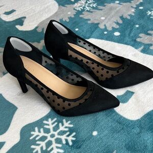 torrid Black Pointed Toe Polka Dot Mesh Kitten Heels